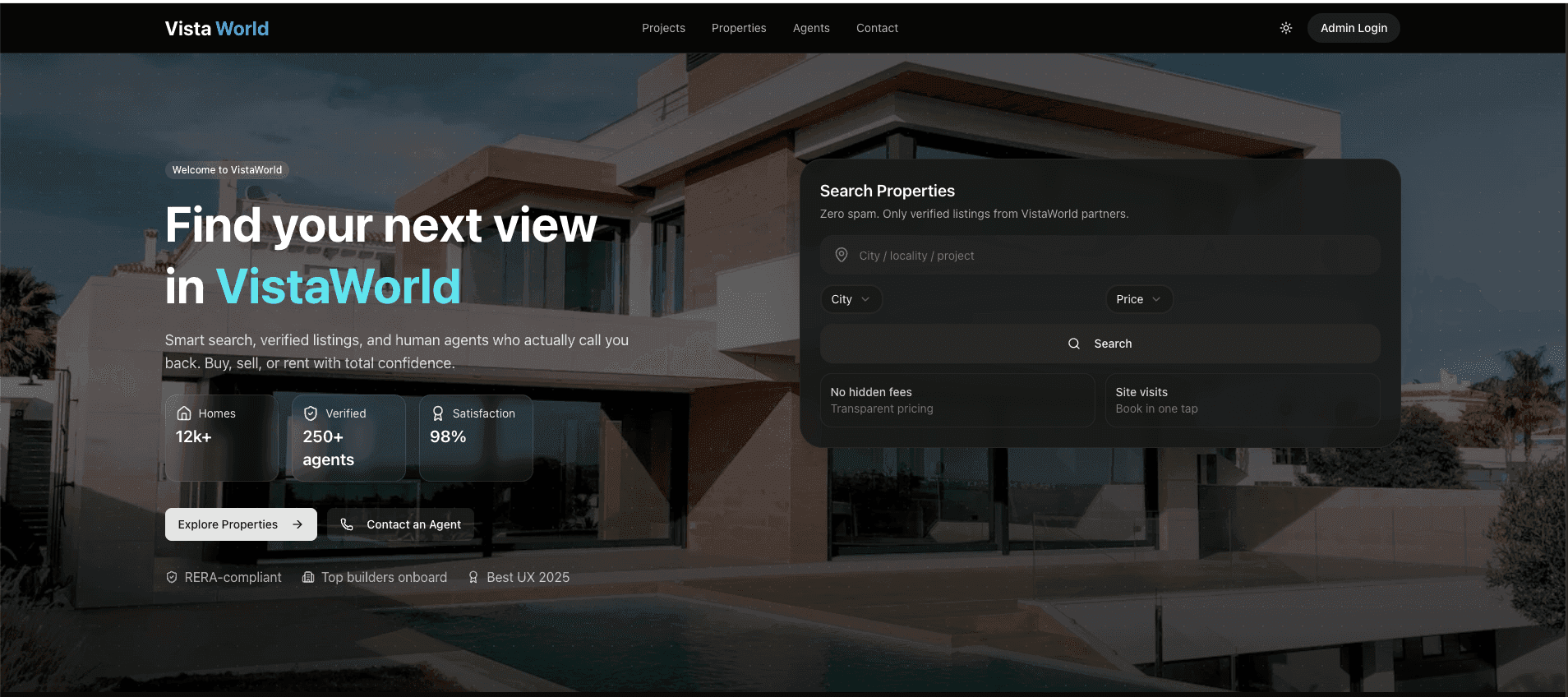 Vistaworld Real Estate website preview
